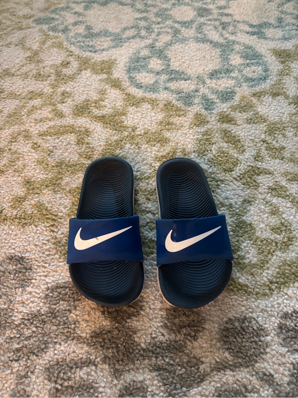 Nike Kids Blue Slide Sandals with White Swoosh Strap
